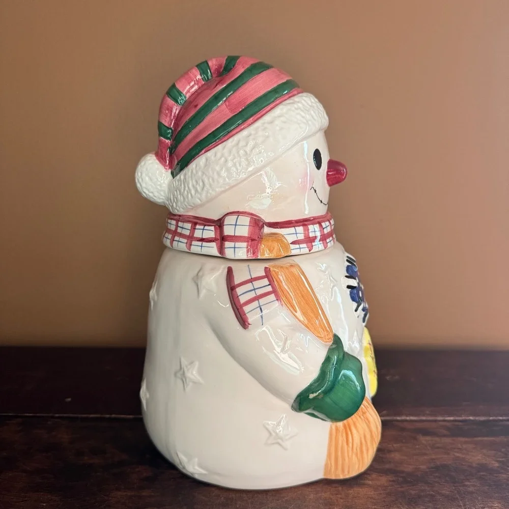 Snowman‎ Ceramic Cookie Jar Holiday Decor Kitchen Storage Container